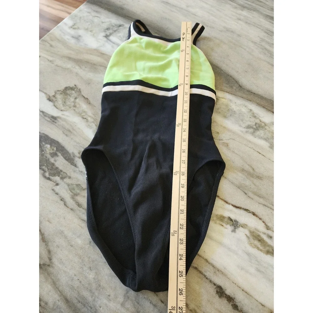 Jag Vintage High Cut One Piece Swimsuit Black Lime Green Ribbed Colorblock